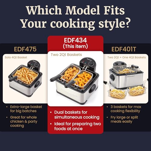 Elite Gourmet 4.5Qt Deep Fryer, Dual 2Qt Split Baskets, 1700W - color: Stainless Steel and Black, size: 2 Baskets