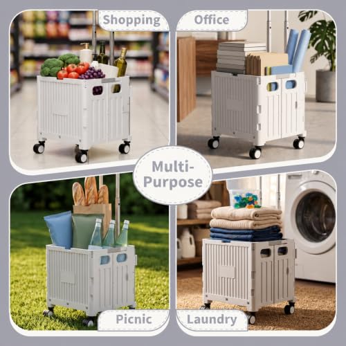 Foldable Shopping Cart with Wheels: Gray Rolling Utility Crate - color: Gray