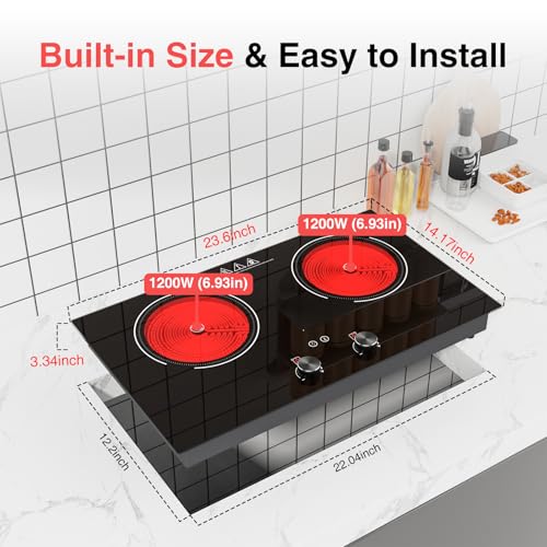 Electric Cooktop 2 Burner Electric Stove 2400W Hot Plate Double Burner - color: Black 2 Burner Electric Cooktop