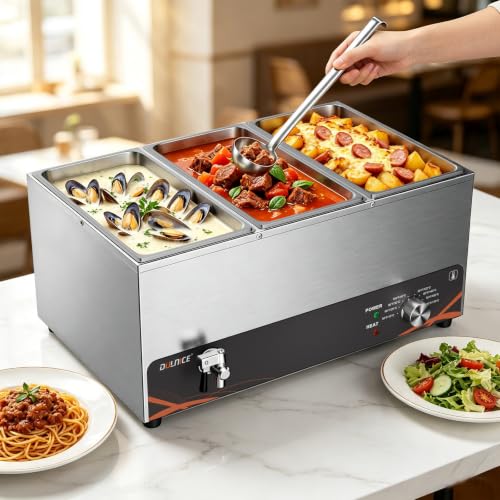 Commercial Food Warmer 3 Pan, 25QT Stainless Steel Bain Marie 1500W - size: 3 Pans