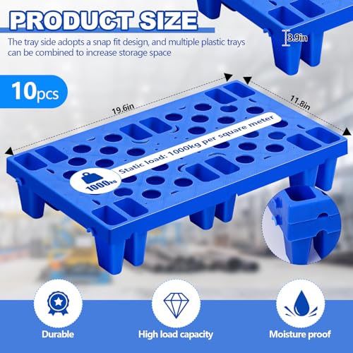 10 Pcs Plastic Pallets for Basement Storage, 19.6 x 11.8 x 3.9 Inch, Blue - color: Blue, size: 19.6 x 11.8 x 3.9 Inch