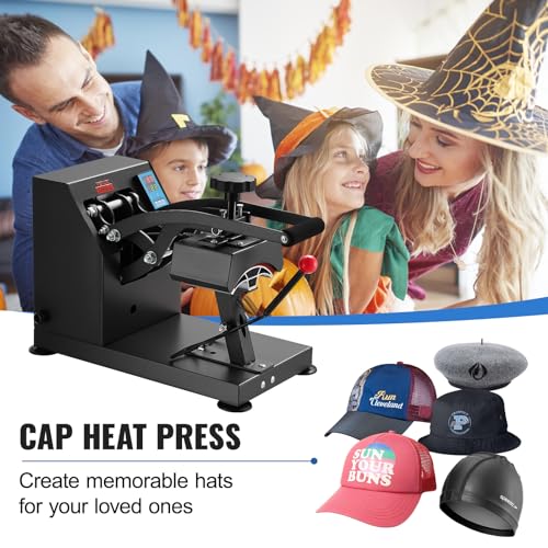 VEVOR Heat Press 6x3.75Inch Curved Element Hat Press Clamshell Design Heat Press for Hats Rigid Steel Frame No Stick Digital LCD Timer and Temperature Control (6x3.75Inch Clamshell Design) - color: Black