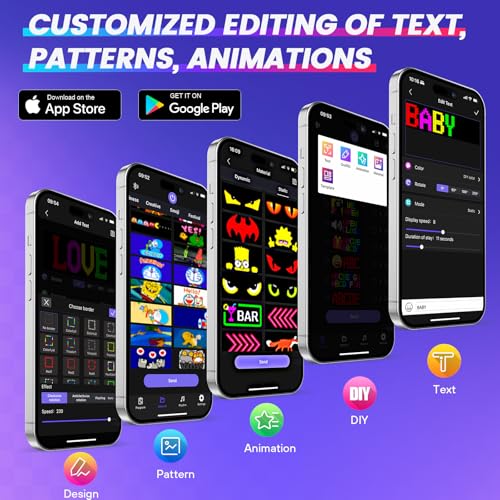 RAYHOME Full Color Dual Row LED Sign for Car, 17''x6.3'' Flexible 5V/2A Bluetooth APP Control LED Signs Custom Text Message Pattern Programmable LED Display for Car Store. - size: 17 x 6.3 inches