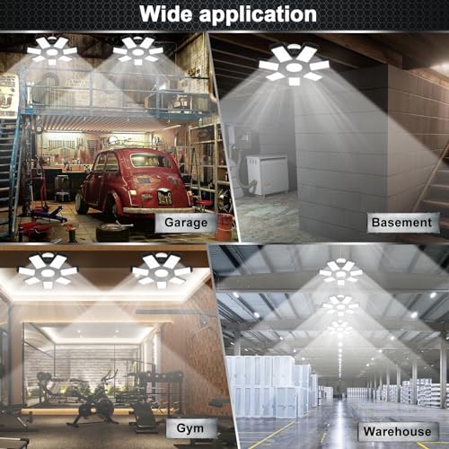 AUDLES 6 Pack LED Garage Light, 240W 24000LM 6500K LED Shop Lights, Garage Lights Ceiling Led with 7+1 Deformable Panels, E26/E27 Bulb Socket Lighting for Shop, High Bay, Attic, Basement, Warehouse - size: 240W-6PACK