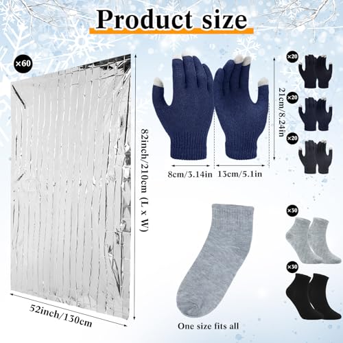 180 Pcs Bulk Emergency Blankets Winter Socks Gloves, Classic Colors - color: Classic Colors