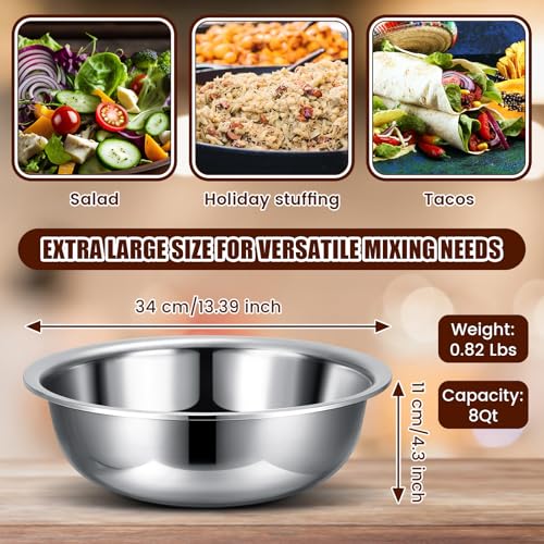 Nuogo 4 Pcs Stainless Steel Mixing Bowls Large for Salad, 13 Inch 8 Qt - size: 13 Inch (8 Qt)