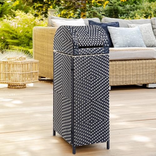 happimess Darla 24 Gal Outdoor Trash Can Swing Top, Navy/White - color: Navy/White, size: 24 Gallons
