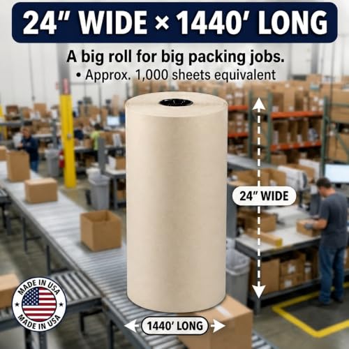 BOX USA White Newsprint Paper Roll 24x17280" (1440'), Recycled for Packing - size: 24"