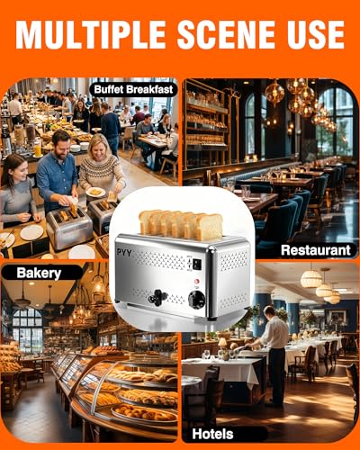 PYY Professional 6-Slice Commercial Toaster - 1800W Stainless Steel Heavy Duty Toaster, 6 Browning Levels, 1.1" Wide Slots, Removable Crumb Tray for Bread Waffles (Commercial & Home Use) - color: Sliver, size: 6