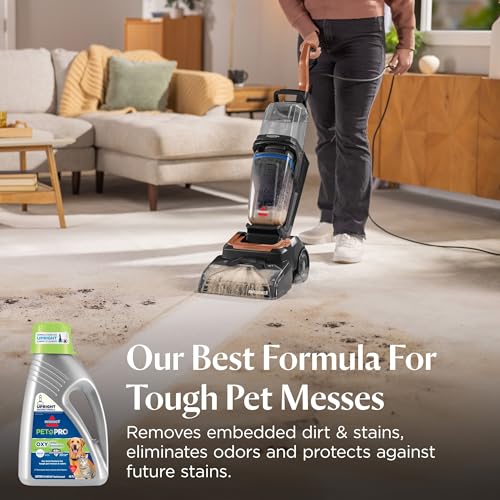 Bissell PET PRO OXY Urine Eliminator with Febreze Carpet Deep Clean Solution, with StainProtect Technology, for use in leading upright carpet cleaners, 48oz, Our best formula for pet messes & odors - size: 48 Fl Oz (Pack of 1), style: Pet Pro Oxy with Feb