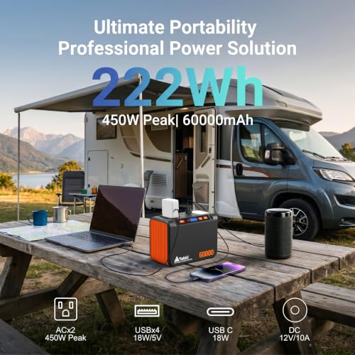 Takki Solar Generator Peak 450W Portable Power Station with 60W Solar Panels 222Wh Pure Sine Wave Camping Lithium Battery Power Pack with AC 110V Outlet for Camping CPAP Home Use Emergency Outdoor - color: Copper Orange