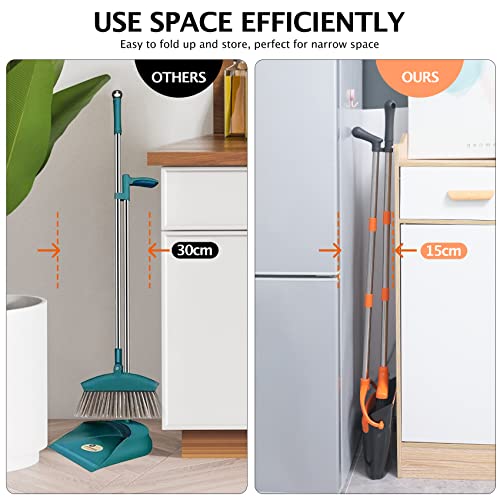 Broom and Dustpan Set,54.72" Long Handle,Standing Dustpan,1-Pack - color: Orange