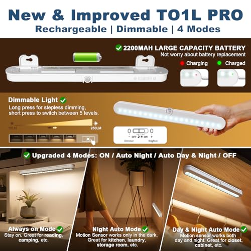 BLS Under Cabinet Lighting, 2200mah Rechargeable Closet Lights Motion Sensored, Battery Powered/DC Cable Plug in LED Light, 14 inch, 6000K Cool White, Dimmable, Under Counter Lights for Kitchen - color: Cool White, size: 1 Pack