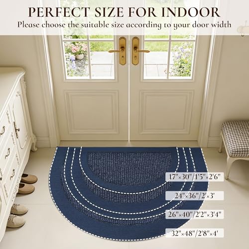 Dirt Trapper Door Mats 24" x 36", Non-Slip & Washable, Blue - color: Blue, size: 24" X 36" (Semicircular)