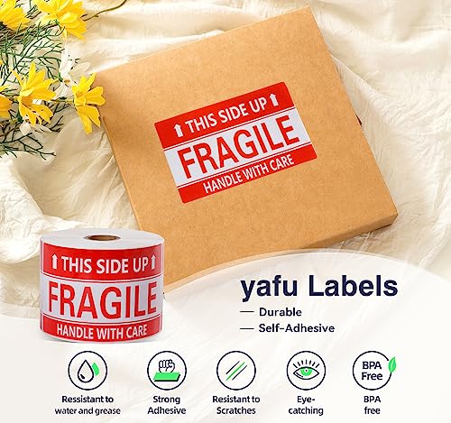 3 x 5 Inch Handle with Care This Side Up 500 Permanent Adhesive Fragile Stickers for Shipping Moving Glass Labels (1 Roll, 500 Labels) - size: 3" x 5", style: 1 Roll - 500 PCS- This Side Up