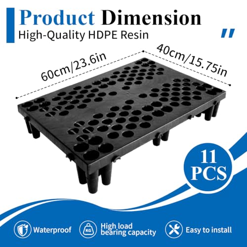 11 Pcs Plastic Pallets 24 x 16 x 4 Inch, Heavy Duty Waterproof Floor Pallets with Breathable Grid, Nestable Storage Pad for Warehouse Garage Basement Supermarket Indoor Outdoor, Black