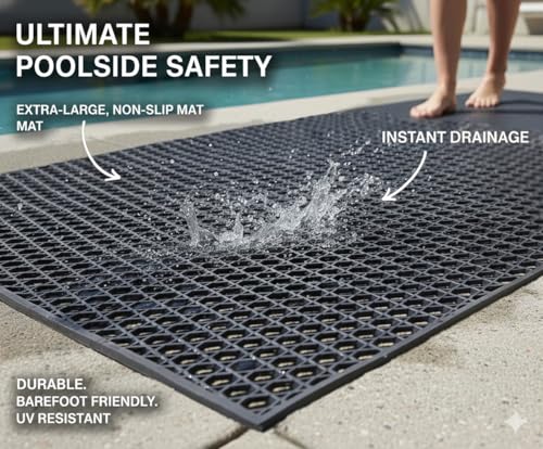 PVC Drainage Floor Mat Non-Slip Commercial Wet Area Mat for Outdoor and Indoor Restaurant Kitchen Bar Swimming Pool Splash Matting Water Drain Flooring Mat (Black, 4FTX10FT) - color: Black, size: 4x10FT