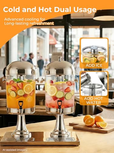 Beverage Dispenser for Parties 4.5 Gallon, Stainless Steel Drink Dispenser with Stand, Commercial Hot & Cold Juice Dispenser, Ice Core & Drip Trays for Beer, Lemonade Ideal for Parties Buffet Home Bar