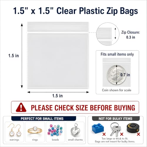 360Pcs 1.5x1.5in Small Plastic Zip Bags, Clear, 2 Mil - size: 1.5x1.5 Inch (Pack of 360)
