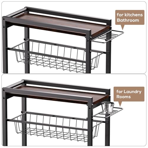 4 Tier Slim Rolling Storage Cart with Pull-Out Baskets, Narrow Sliding Storage Slim Laundry Rolling Cart Between Washer and Dryer - color: Black