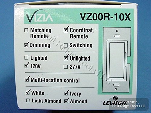 Leviton VZ00R-10X Remote Switch for use w/ Vizia Master Dimmer/Fan Control, White/Ivory/Almond