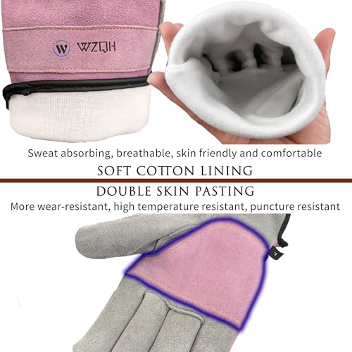 WZQH Leather Work Gloves for Men or Women.Gardening,Welding,Pink-Grey XL - color: Pink - Grey, size: X-Large (Pack of 1)