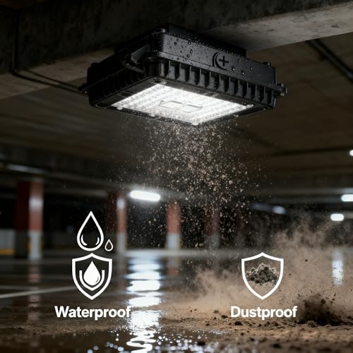 HYPERLITE 100W LED Canopy Lights: 1-10V Dimmable 13000LM Surface Mount Parking Garage Light IP65 Waterproof for Barn Gas Station Ceiling UL Listed 2 Pack - size: 100W-5000K-2Pack