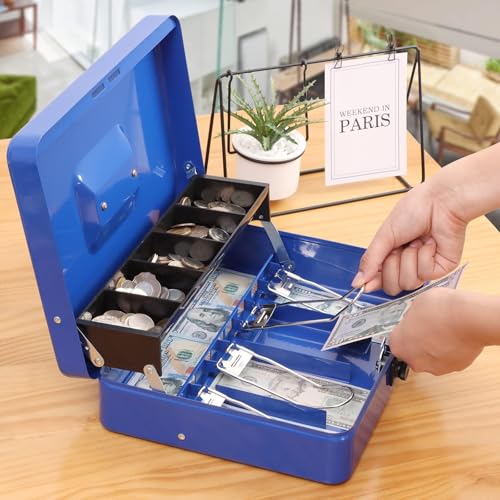 xydled Cash Box with Combination Lock, Metal Money Safe Storage box, Blue - color: Blue Combination Lock