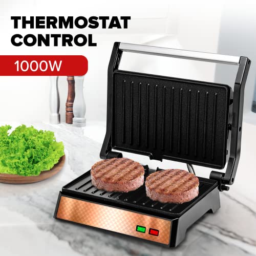 OVENTE Electric Indoor Panini Press Grill + Sandwich Maker, Copper GP0620CO - color: GP0620CO