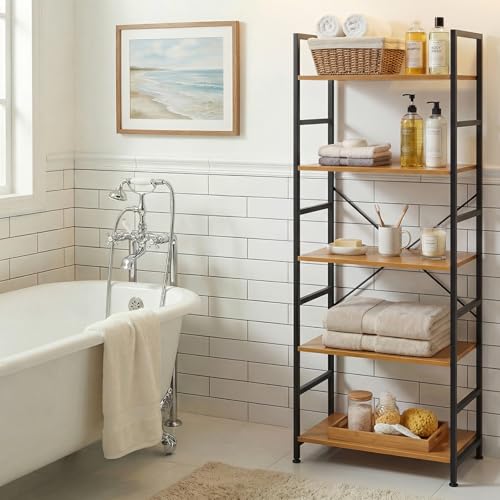 5 Tier Bookshelf, Free Standing Bookcase with Open Storage Shelves - color: Light Wood, size: 5 Tier