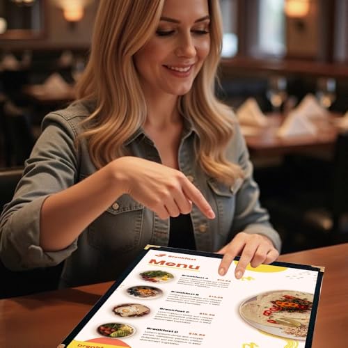 Goodsmart Restaurant Menu Covers – 25 Pack Black 2-View, Top-Loading Menu Holders, Vinyl & Plastic Café Menu Covers, Clear Menu Sleeves, Fits 8.5" x 14", Leather-Style Design, Gold Corners - color: Black, size: 1 Page / 2 Views - 8.5" x 14"