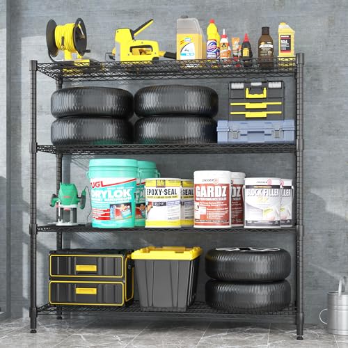 Homdox Heavy Duty Metal Shelves for Storage, 4 Tier Storage Racks and Shelving, Commercial Adjustable Wire Shelving Unit on Wheels, Garage Rack Pantry Shelves Kitchen Shelving, 24"x60"x72", Black - color: Black, size: 24"Dx 60"Wx 72"H, 4 Tier