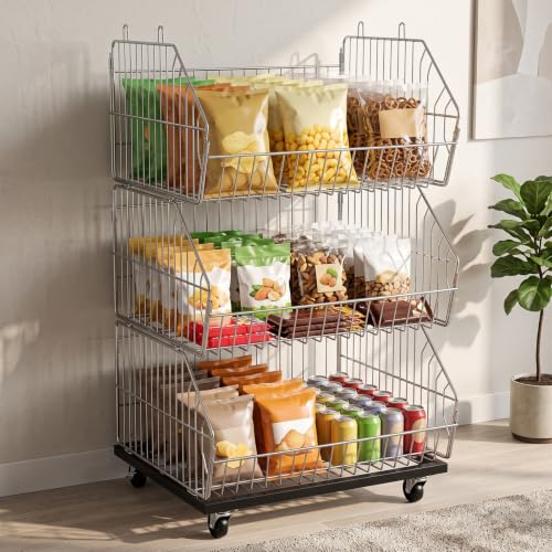 KAXIWEI 4-Tier Folding Storage Rack Wire Grid Display Rack with Wheels