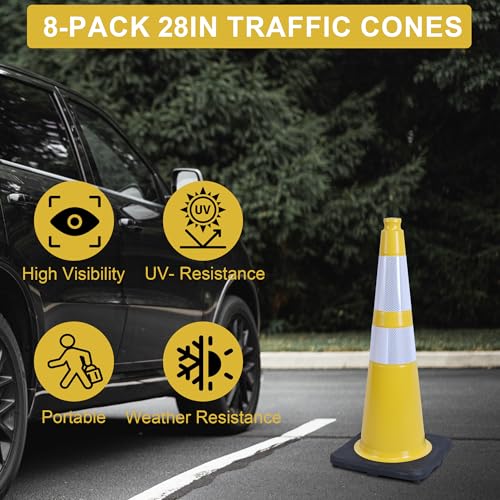 OrangeStar 8-Pack 28" Traffic Cones, Yellow Safety Cones - color: Yellow, size: 28in
