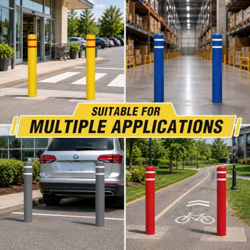 Red Safety Bollard Cover 6" x 52", Heavy Duty Bollard Post Sleeve with Reflective Tape, Weatherproof Bollard Guard for Parking Lot, Warehouse, Traffic Barrier - color: Red, size: 52" H