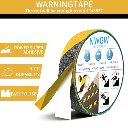 Black & Yellow Anti-Slip Stair Treads Tape, 1" x35FT Heavy Duty Non-Skid Grip Tape for Indoor/Outdoor Steps, Bathroom & Pool - PVC Waterproof Safety Traction Tape - color: Yellow, size: 1 IN