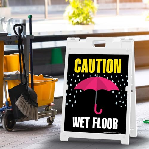 Caution Wet Floor Umbrella Folding Floor Sign, 18x24 Inches, Portable A Frame, Made in USA by My Sign Center - size: 18x24 Plastic