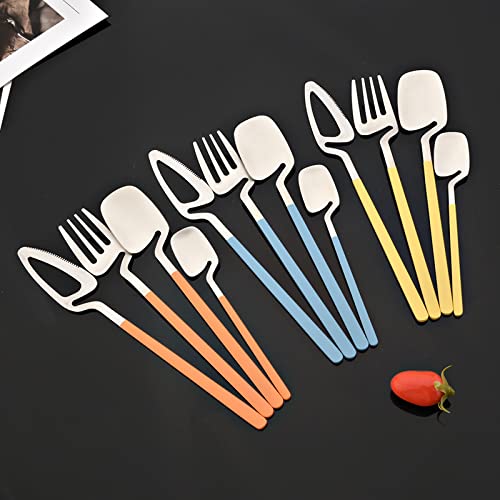 JASHII Silverware Set - 24-Piece Stainless Steel Flatware Set with Satin Finish - Dishwasher Safe - Matte Orange Silver - color: Orange silver 24pcs, size: service 6