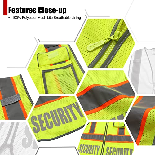 Security Vest for Men Women Reflective Safety Vest with 5 Pockets and Front Zipper Mesh High Visibility Vest Meets ANSI/ISEA 107-2015 Standards (Yellow-22, Large) - color: Yellow, size: Large