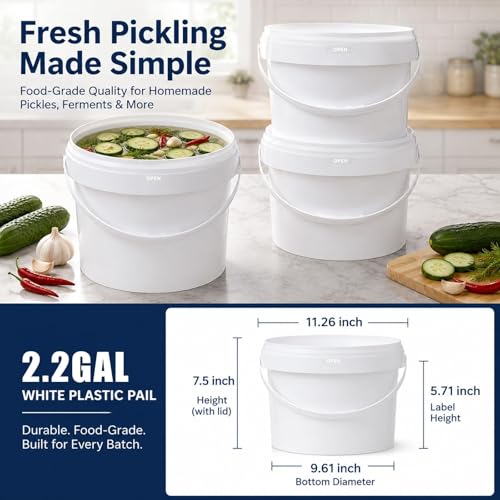 4 Pack 2.2 Gallon Plastic Bucket with Lid, Round Food Grade Large Storage Container for Water, Paint, Ice & Daily Use - color: White, size: 2.2 Gallon