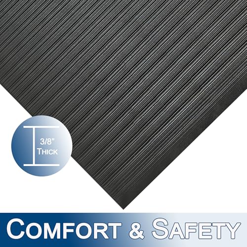Durable Sponge Vinyl 3/8" Anti-Fatigue Mat, 24" x 36", Black - size: 24" x 36"