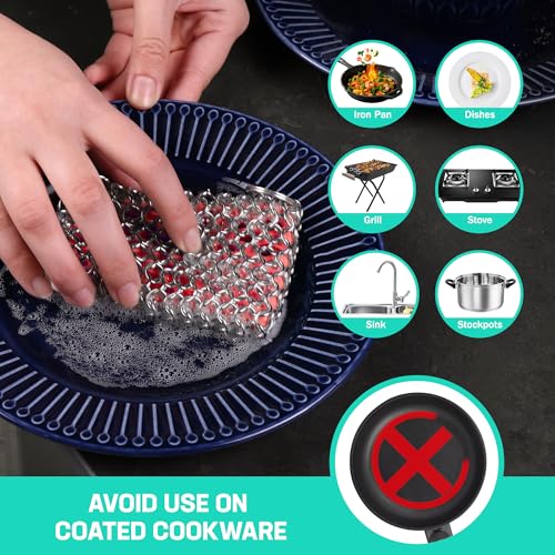 HAUSHOF Cast Iron Scrubber, Chainmail Scrubber Cast Iron Cleaner - color: Red