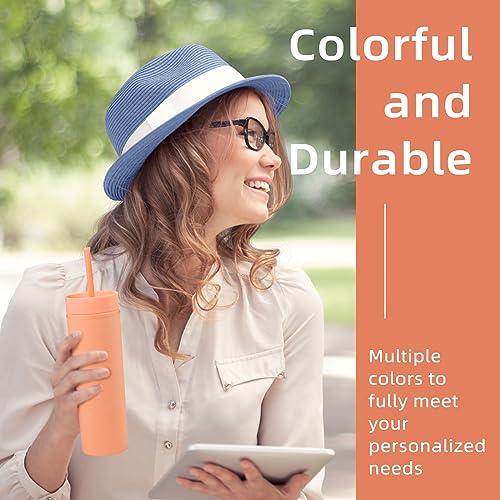 Volhoply 16oz Plastic Skinny Tumbler With Lid and Straw Bulk 4 Pack,Insulated Double Wall BPA Free Matte Acrylic Tumblers,Iced Coffee Travel Mug Reusable Party Cup,Customizable Diy Gifts(Orange,4 Set) - color: Orange