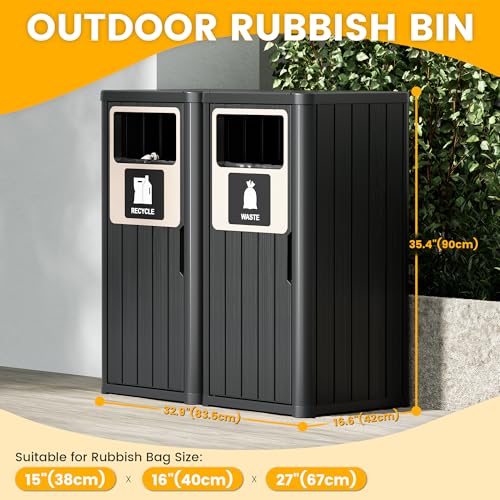 Outdoor Trash Can Waterproof Resin Patio Garbage Can for Outdoor Trash Bin for Patio, Garden, Black (44 Gallon) - color: Black, size: 44 Gallon