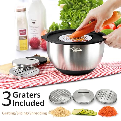 Wildone Mixing Bowls with Airtight Lids, Stainless Steel Nesting Bowls Set - color: Black