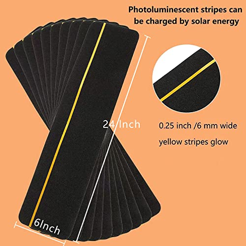 WOPPLXY 10 Pcs Anti Slip Stair Tread with Reflective Stripe, 6" x 24" Black Grip Tape for Stairs Adhesive Non Skid Tape Outdoor Traction Treads Staircase Step Treads Friction Abrasive for Stairs Step