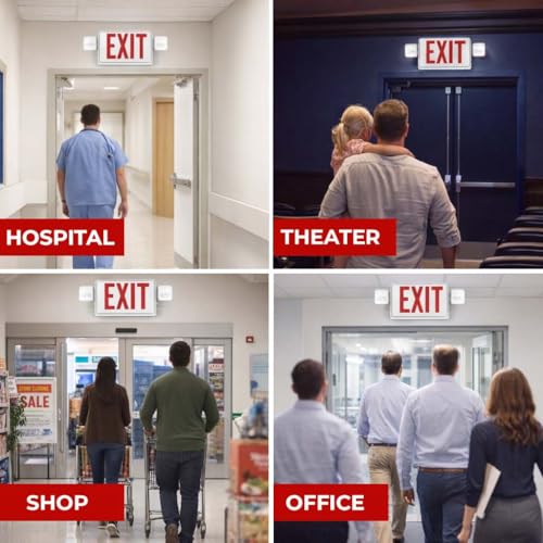 Pack 6 Double Sided LED Emergency Exit Sign with Dual Lights, Remote Capable, Backup Battery, Red Letters, Fire-Resistant (UL 94V-0), 120-277V Commercial Grade - size: 6 Pack