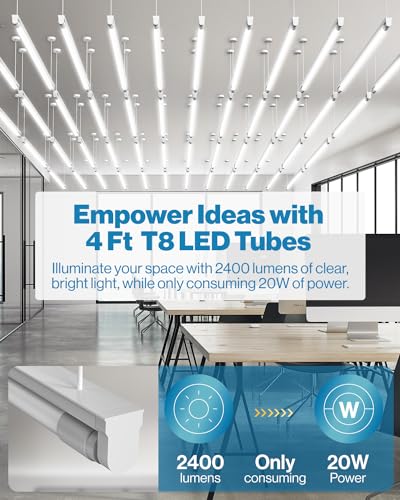 Sunco 50 Pack 4 Foot T8 LED Tube Light Bulbs, 5000K, 20W, Hybrid A+B - color: 5000k Daylight