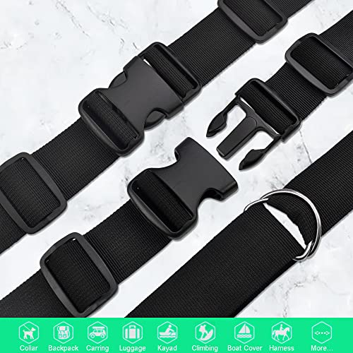 CooBigo 1 Inch Buckles Straps Set 6 Yards Black Nylon Webbing Strap 6 Pcs Quick Side Release Plastic Buckle Dual Adjustable 12pcs Tri-glide Slide Clip 12 Pcs Metal D Rings - color: 1"sets