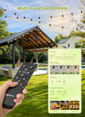 Brightown 58FT Solar String Lights Outdoor, IP65 Waterproof, Remote, Timer - size: 58Ft